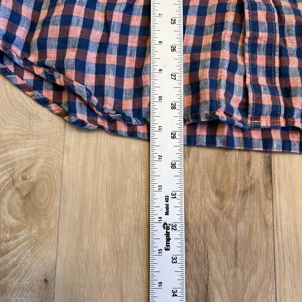 Banana Republic Shirt Mens‎ Large Blue Check Linen Camden Fit Long Sleeve